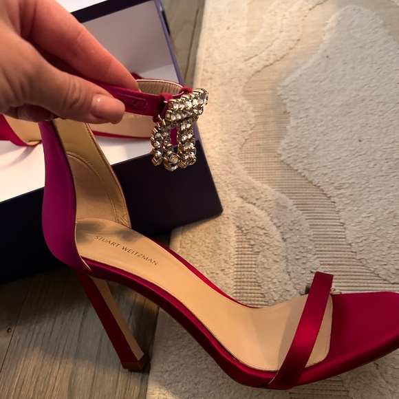 STUART WEITZMAN
100MM SWAROVSKI FRINGE SATIN SANDALS 39.5 - Picture 4 of 4